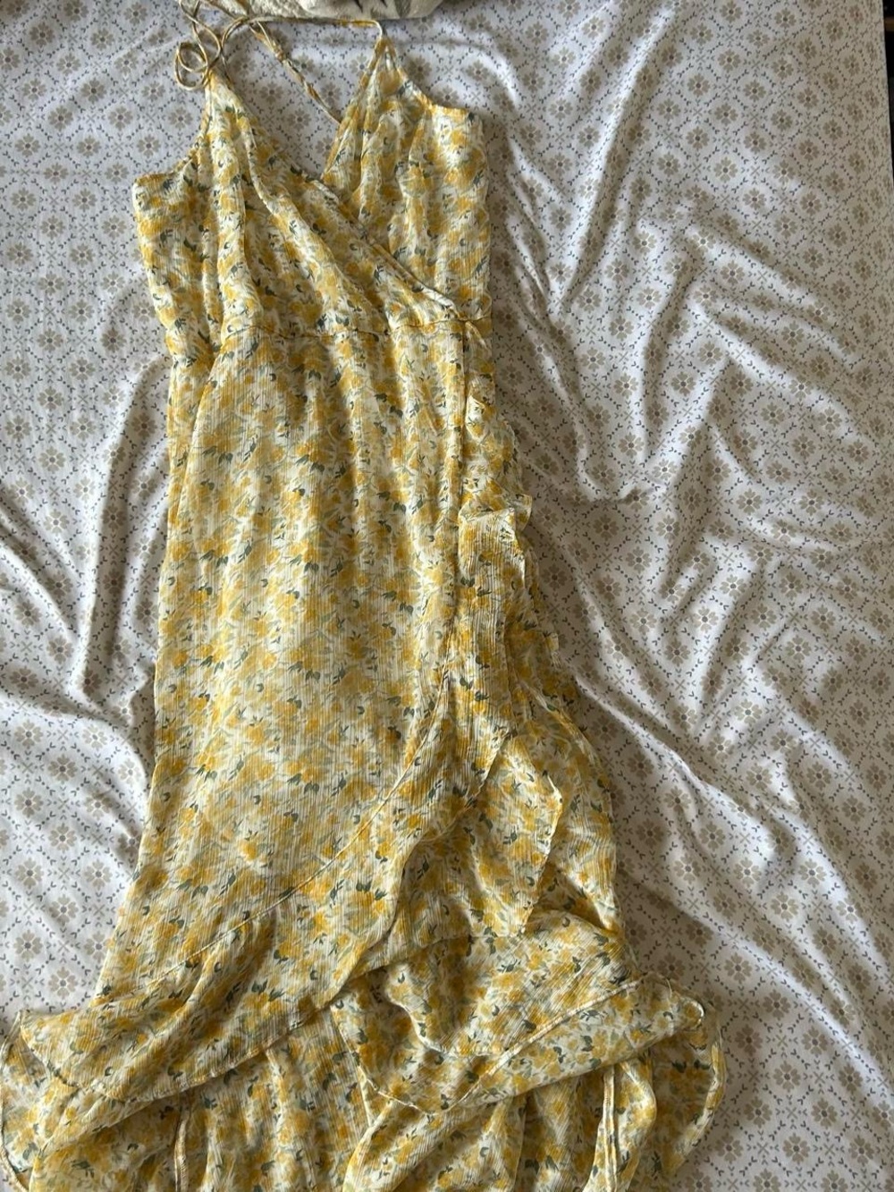 Abercrombie & Fitch Yellow Floral Wrap Maxi Dress